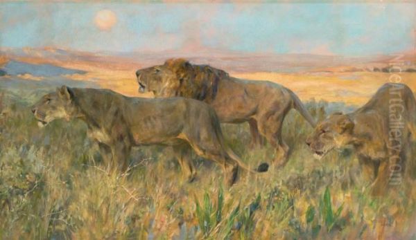 Lions: Sunset Oil Painting by Arthur Wardle