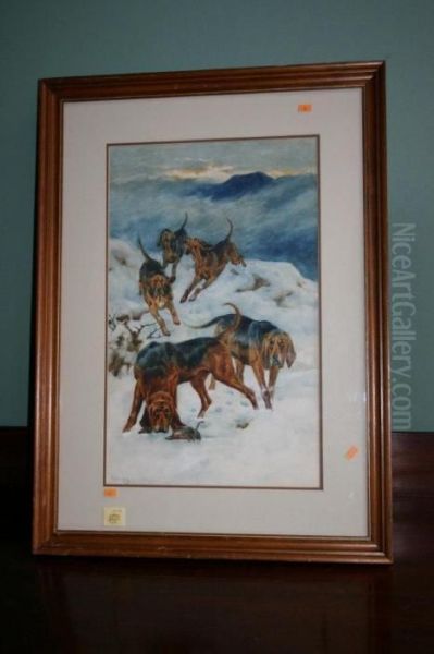 Hunting Hounds On A Snow Covered Mountain Oil Painting by Arthur Wardle