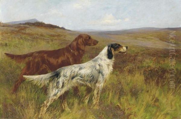 Two Setters On Point Oil Painting by Arthur Wardle