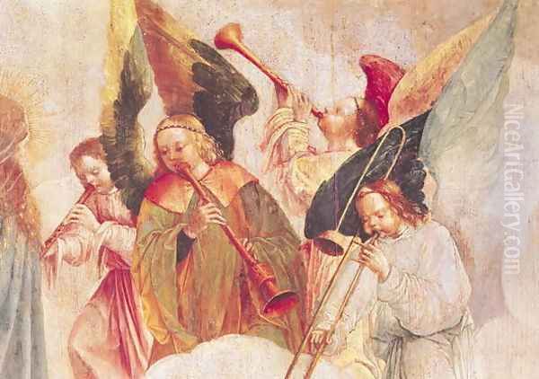 Musical Angels (detail-1, from The Assumption of the Virgin) Oil Painting by Carlos Taborda Vlame Frey