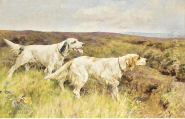 A Blue And An Orange Belton Setter On The Trail Oil Painting by Arthur Wardle