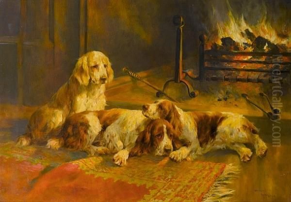 A Winter Fireside Oil Painting by Arthur Wardle