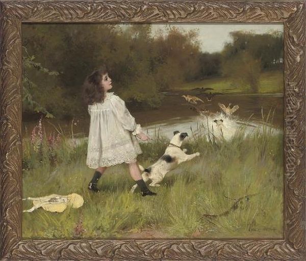 Chasing The Ducks Oil Painting by Arthur Wardle