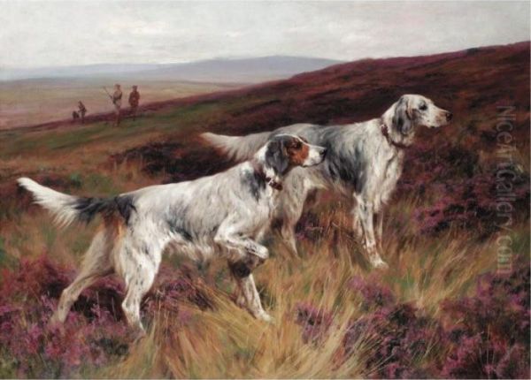 Two Setters On A Grouse Moor Oil Painting by Arthur Wardle