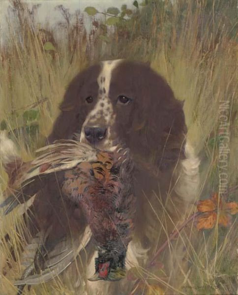 A Spaniel With A Pheasant Oil Painting by Arthur Wardle