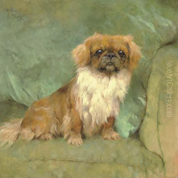 A Pekingese On A Blue Pillow Oil Painting by Arthur Wardle