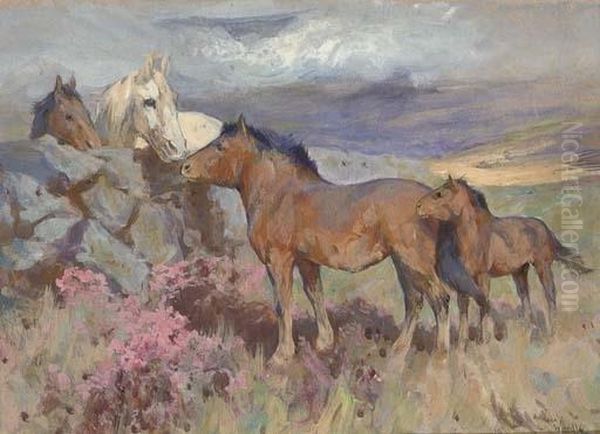 Shetland Ponies Oil Painting by Arthur Wardle