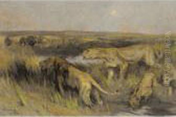 Lions In The Savannah Oil Painting by Arthur Wardle