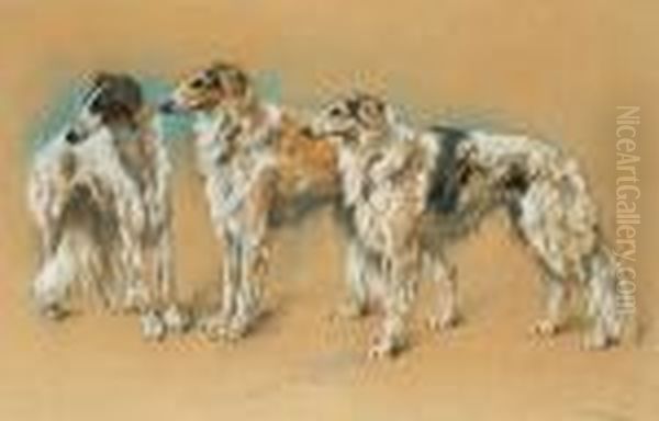 Three Borzoi Oil Painting by Arthur Wardle