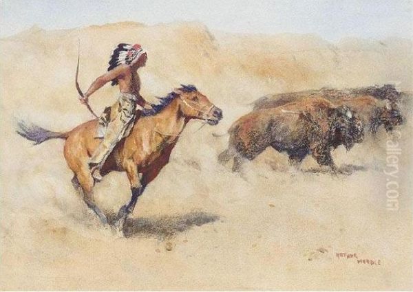 Red Indian Hunting Buffalo Oil Painting by Arthur Wardle