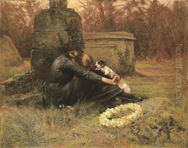 A Comforting Friend In Her Moment Of Grief Oil Painting by Arthur Wardle