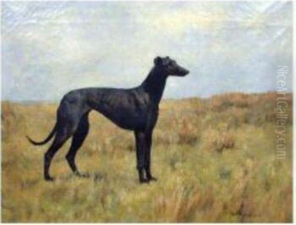 Greyhound In A Landscape Oil Painting by Arthur Wardle