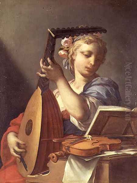 Personification of Music A Young Woman Playing a Lute Oil Painting by Francesco Trevisani