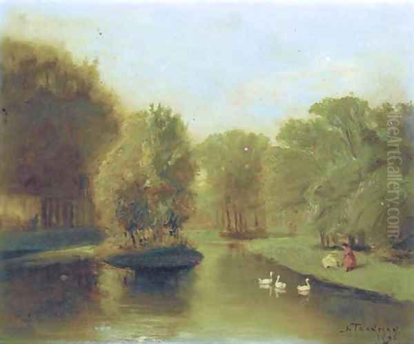 Vijver in het Vondelpark, Amsterdam Oil Painting by Jacob Taanmann