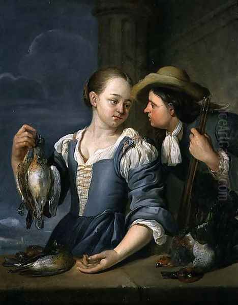 A Young Couple Returning from Shooting with Game, 1678 Oil Painting by Jacob Toorenvliet