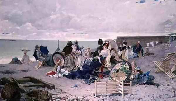 Beach at Yport, 1878 Oil Painting by Edouard Toudouze