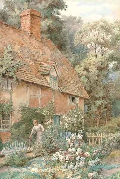 Tending to a cottage garden Oil Painting by Thomas Nicholson Tyndale