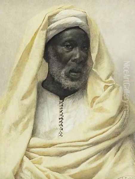 African Man Dressed in Yellow (Africain vêtu d'une draperie jaune pale) Oil Painting by Jose Tapiro Y Baro