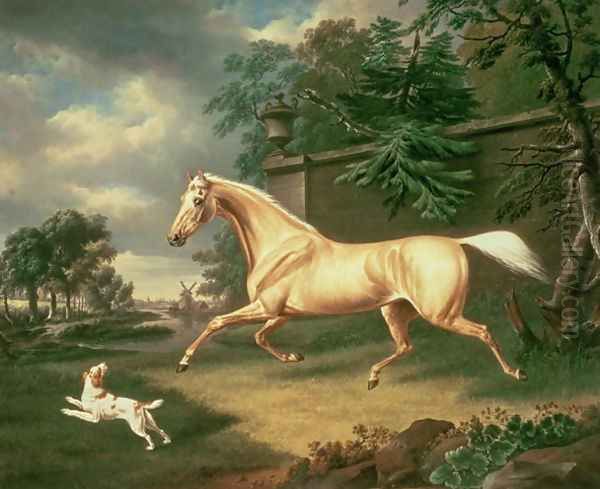 A Palomino frightened by an oncoming storm with a Spaniel, 1814 Oil Painting by Charles Towne