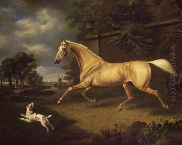 A Palomino frightened by an approaching storm with a spaniel Oil Painting by Charles Towne