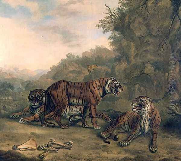 Tigers in a Wooded Landscape Oil Painting by Charles Towne