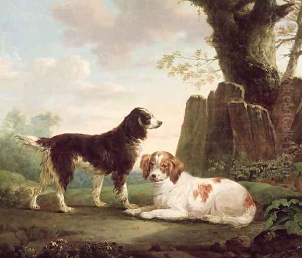 Two spaniels in a landscape Oil Painting by Charles Towne