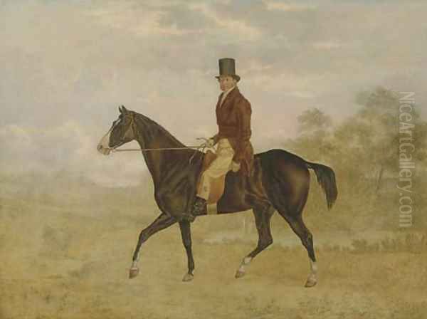 A Gentleman on a Bay Hunter in an Extensive Landscape, unfinished Oil Painting by Charles Towne