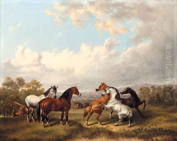 Horses in a Meadow Oil Painting by Charles Towne