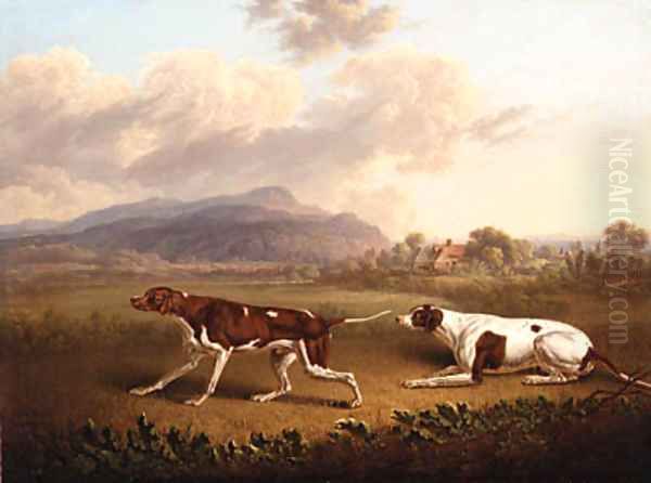 Two Pointers in a Landscape Oil Painting by Charles Towne