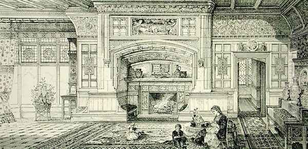 Dining Room Fireplace, from Examples of Ancient and Modern Furniture, 1876 Oil Painting by Bruce James Talbert