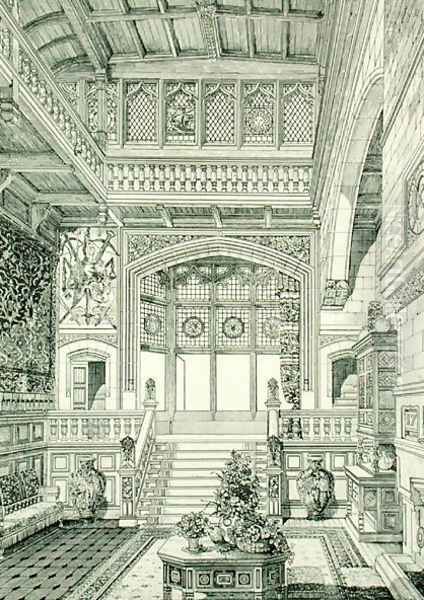 Hall and Staircase, from Examples of Ancient and Modern Furniture, 1876 Oil Painting by Bruce James Talbert