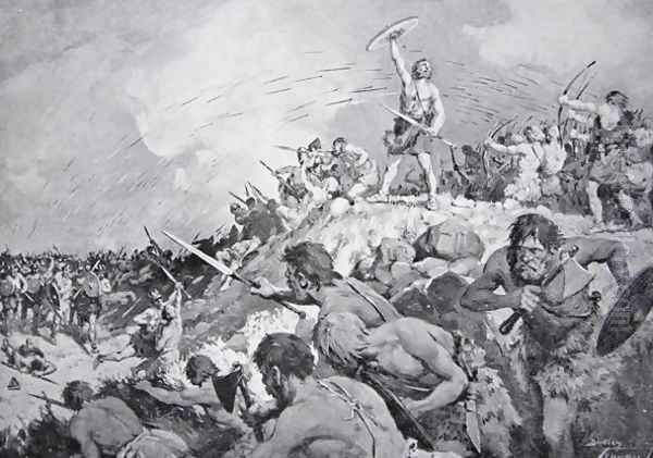 The Battle of Mons Badonicus, c.500 AD, illustration from The History of the Nation Oil Painting by Dudley C. Tennant