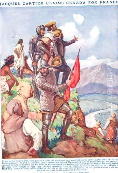 Jacques Cartier claims Canada for France, illustration from Newnes Pictorial Book of Knowledge Oil Painting by Dudley C. Tennant