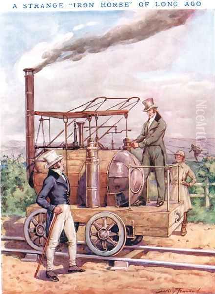 A Strange Iron Horse of Long Ago, illustration from Newnes Pictorial Book of Knowledge Oil Painting by Dudley C. Tennant