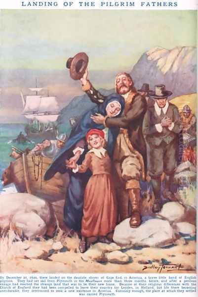 Landing of the Pilgrim Fathers, illustration from Newnes Pictorial Book of Knowledge Oil Painting by Dudley C. Tennant