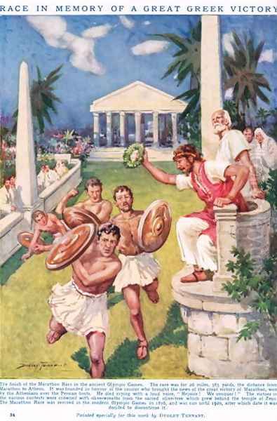 The Marathon- Race in Memory of a Great Greek Victory, illustration from Newnes Pictorial Book of Knowledge Oil Painting by Dudley C. Tennant