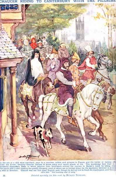 Chaucer riding to Canterbury with the pilgrims, illustration from Newnes Pictorial Book of Knowledge Oil Painting by Dudley C. Tennant