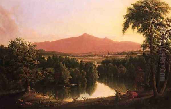 Landscape by a River with Mountains in the Distance Oil Painting by Jesse Talbot