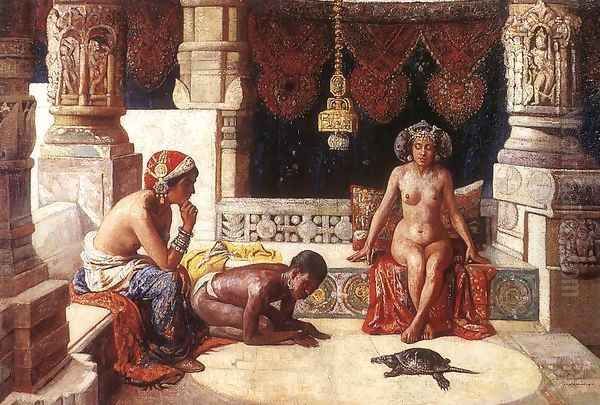 Nudes with Tortoise Oil Painting by Gyula Tornai