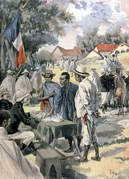 Enlisting Natives on the Island of La Reunion, from Le Petit Journal, 10th February 1895 Oil Painting by Oswaldo Tofani