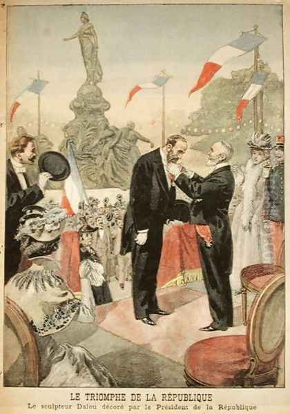 Jules Dalou 1838-1902 being awarded with the medal of the Legion of Honour by Emile Loubet 1838-1929 from Le Petit Journal, 4th December 1899 Oil Painting by Oswaldo Tofani