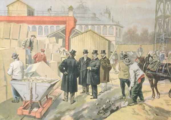 The Prince of Wales 1841-1910 Visiting the Building Site of the 1900 Universal Exhibition, from Le Petit Journal, 20th March 1898 Oil Painting by Oswaldo Tofani