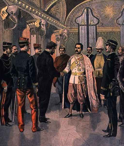 Paul Doumer 1857-1932, Governor General of Indochina, Received by the King of Siam in Bangkok, from Le Petit Journal, 7th May 1899 Oil Painting by Oswaldo Tofani