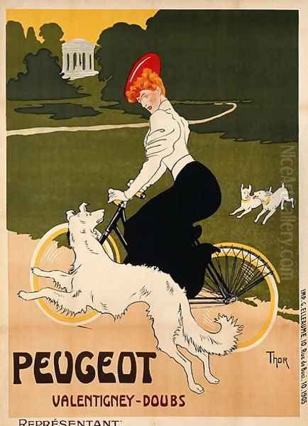 Poster advertising Peugeot bicycles, printed by G. Elleaume, c.1910 Oil Painting by Walter Thor