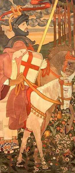 St. George, The Red Cross Knight Riding With Una, 1907 Oil Painting by Phoebe Ann Traquair