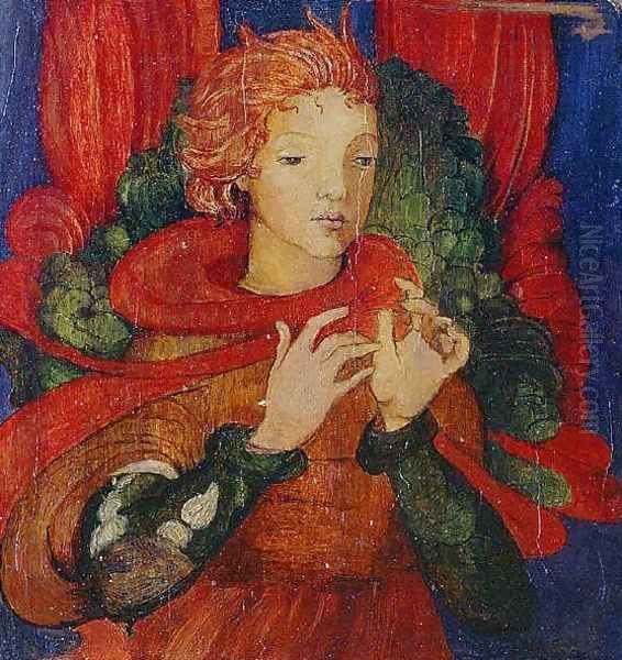 An Angel Oil Painting by Phoebe Ann Traquair