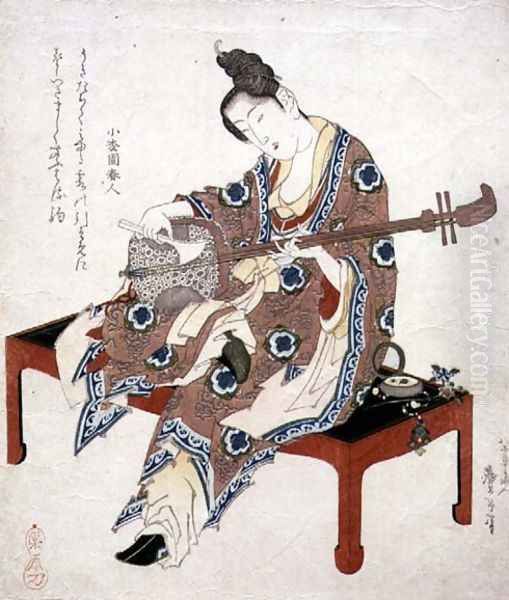 Chinese Beauty Playing the Shamisen, c.1833-34 Oil Painting by Katsushika II (Hokusen) Taito