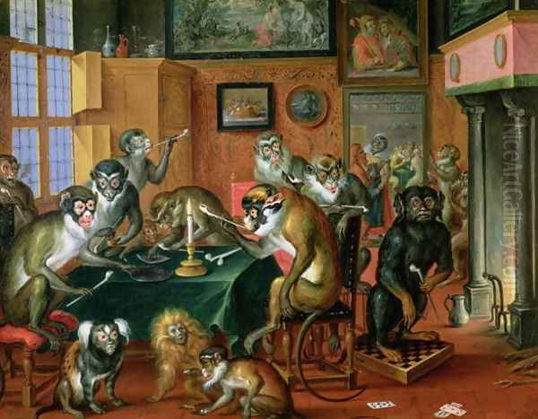 The Smoking Room with Monkeys Oil Painting by Abraham Teniers