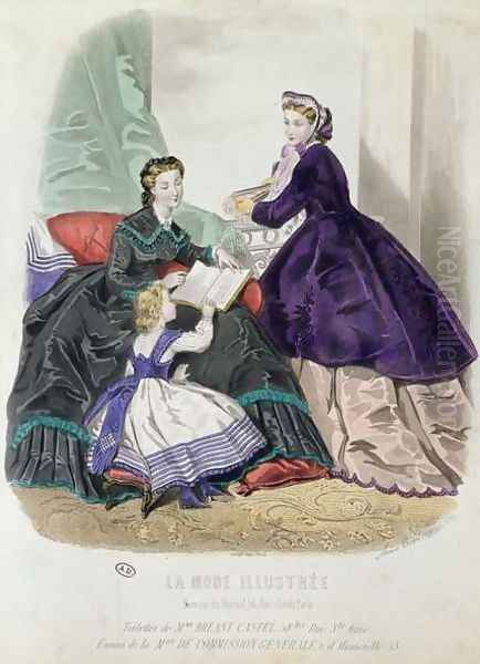 Fashion plate showing clothes designed by Madame Breant-Castel, from La Mode Illustree, 1864 Oil Painting by Anais (or Colin, Adele Anais) Toudouze