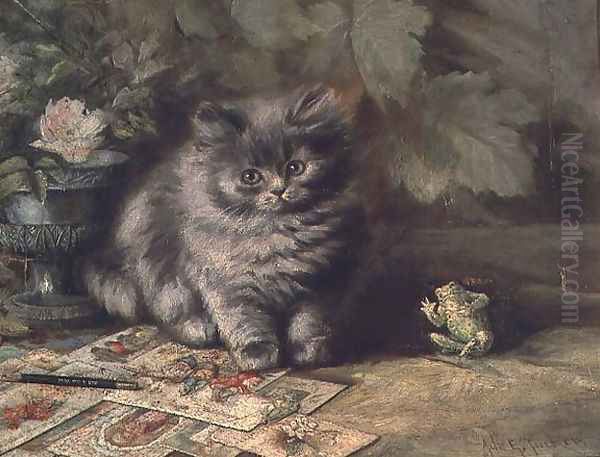 A Portrait of a kitten Oil Painting by Ada Eliza Tucker